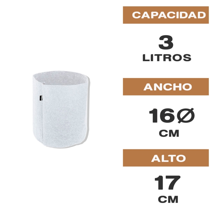 MACETA DE TELA TEX POT AGRO BLANCA 3L Características.