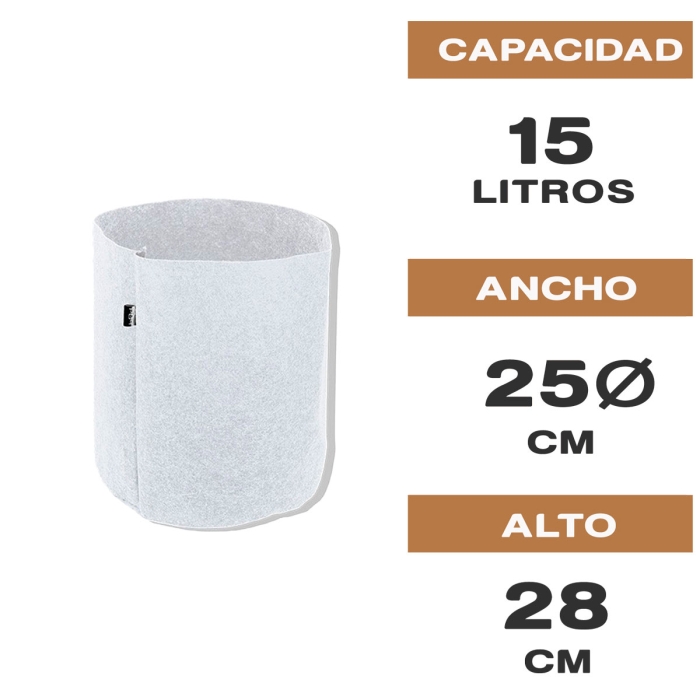 MACETA DE TELA TEX POT AGRO BLANCA 15L Características.