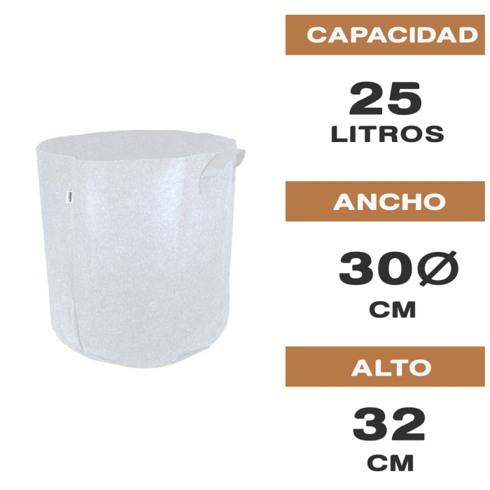 MACETA DE TELA TEX POT AGRO BLANCA 25L Características.