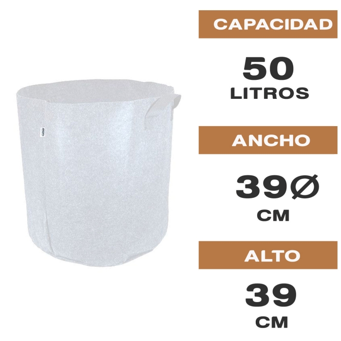 MACETA DE TELA TEX POT AGRO BLANCA 50L Características.