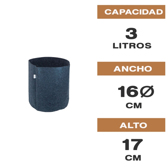 MACETA DE TELA TEX POT AGRO NEGRA 3L Características.