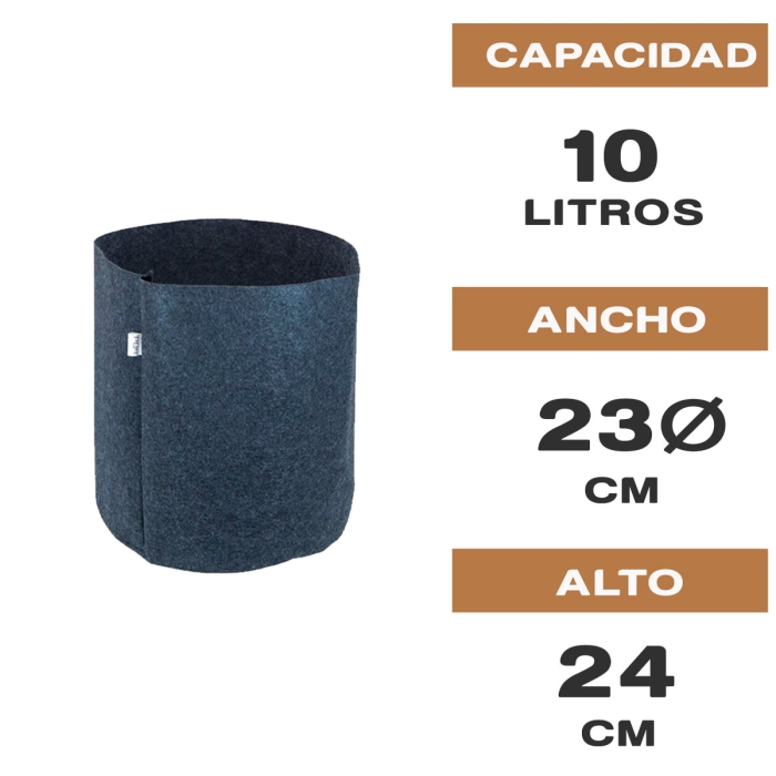 MACETA DE TELA TEX POT AGRO NEGRA 10L Características.
