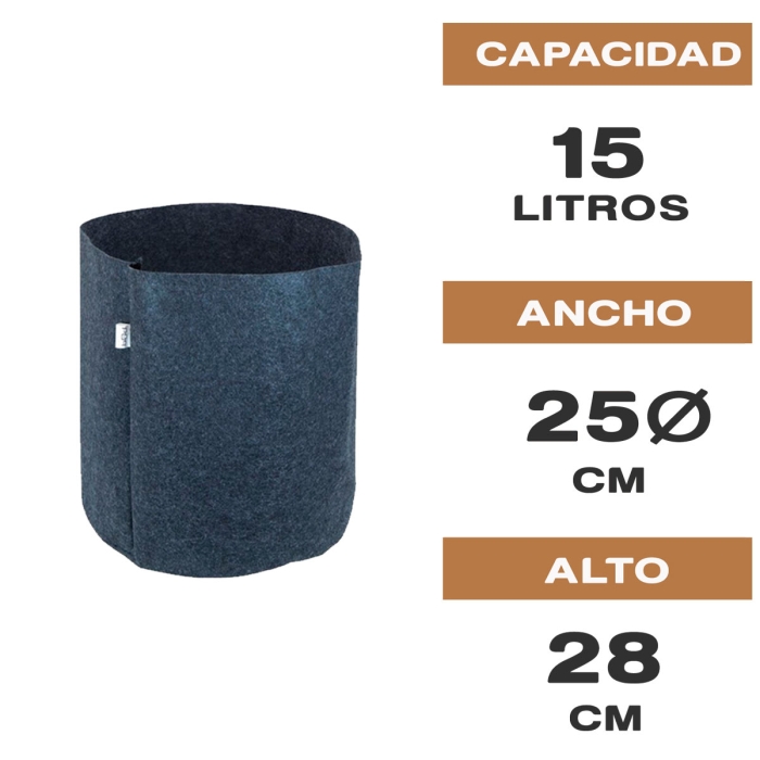 MACETA DE TELA TEX POT AGRO NEGRA 15L Características.