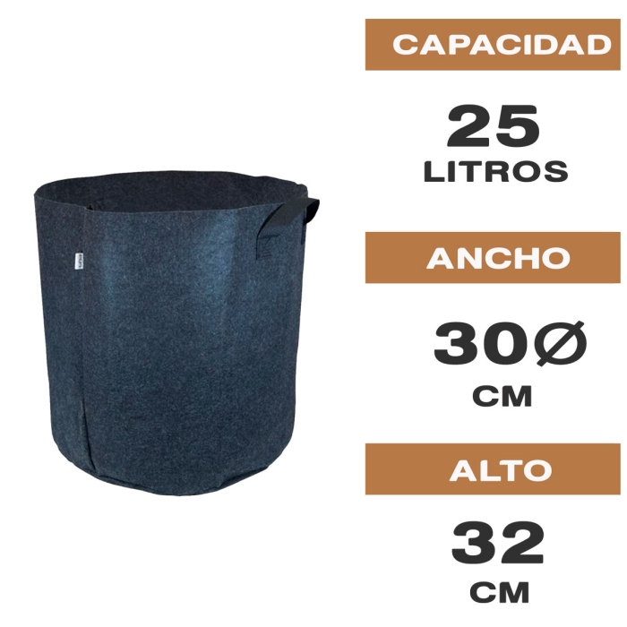 MACETA DE TELA TEX POT AGRO NEGRA 25L Características.