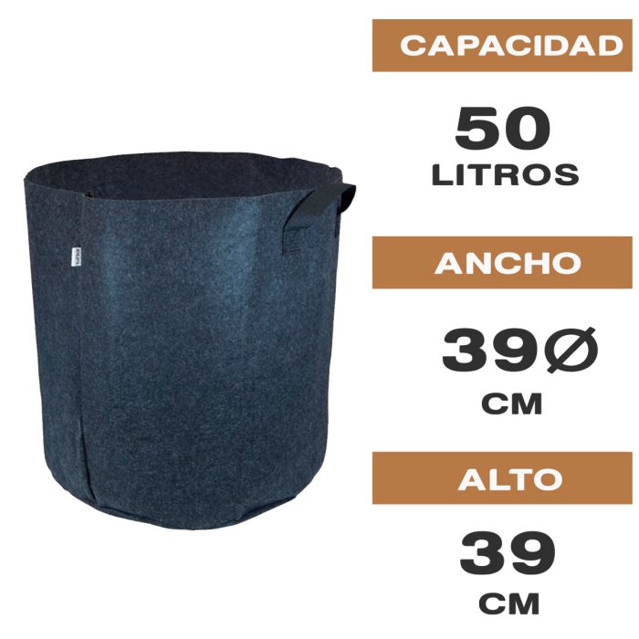 MACETA DE TELA TEX POT AGRO NEGRA 50L Características.