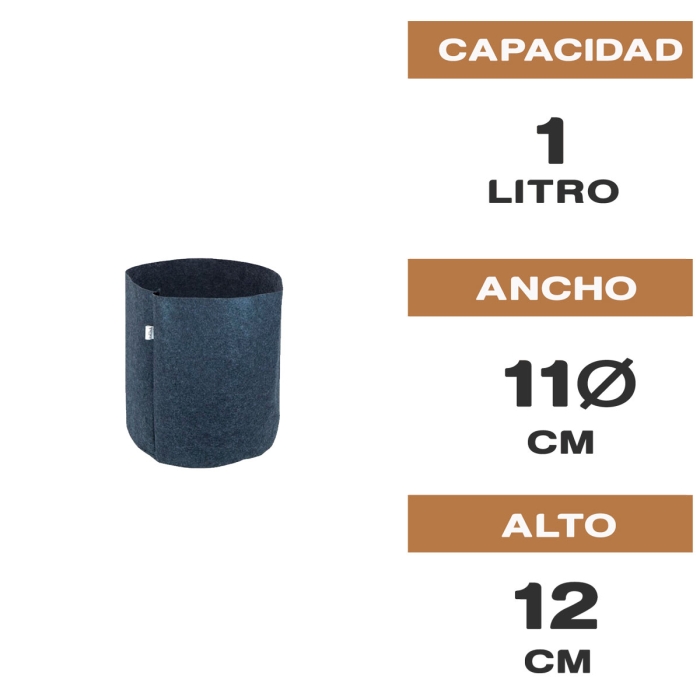 MACETA DE TELA TEX POT AGRO NEGRA 1L Características.