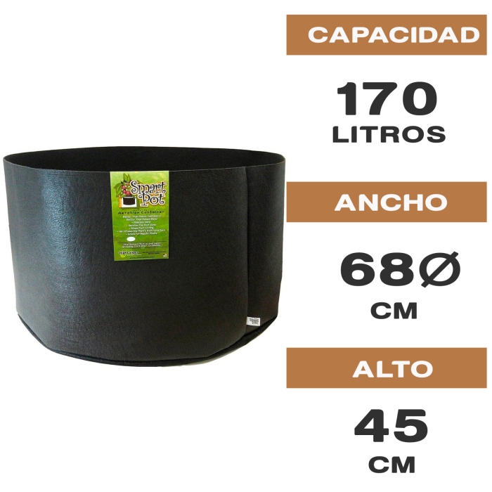 MACETA SMART POT NEGRA 170L