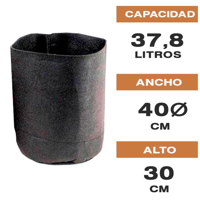 MACETA DE TELA REDONDA NEGRA ROOT TEX 37,8L