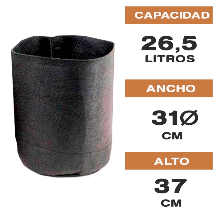 MACETA DE TELA REDONDA NEGRA ROOT TEX 26,5L