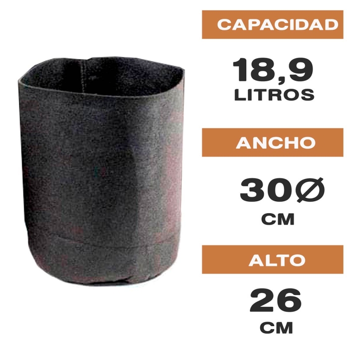 MACETA DE TELA REDONDA NEGRA ROOT TEX 18,9L