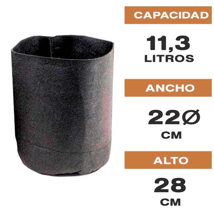 MACETA DE TELA REDONDA NEGRA ROOT TEX 11,3L