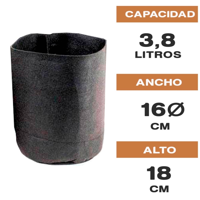 MACETA DE TELA REDONDA NEGRA ROOT TEX 3,8L