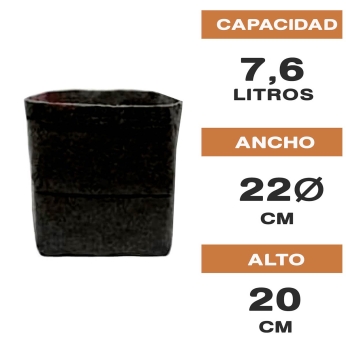 MACETA DE TELA CUADRADA NEGRA ROOT TEX 7,6L
