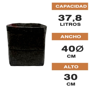 MACETA DE TELA CUADRADA NEGRA ROOT TEX 37,8L