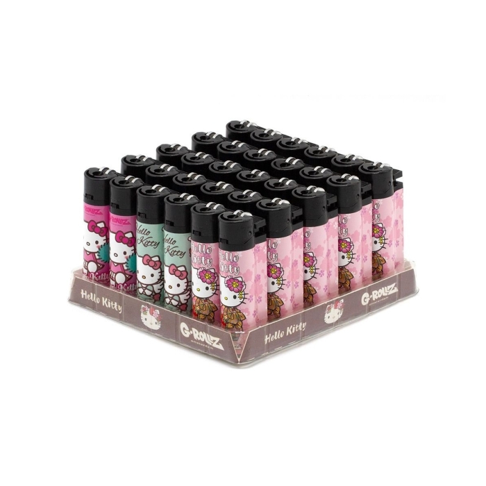 Caja con los tres modelos de mechero de Hellow Kitty de G-Rollz