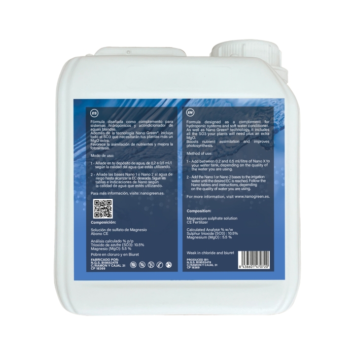 Fertilizante All in One x Nano. Formato 2L. Parte trasera.