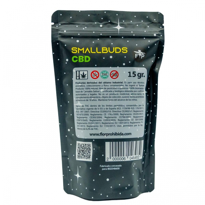 Small Buds CBD FP parte trasera  - Paquete de 15 gramos