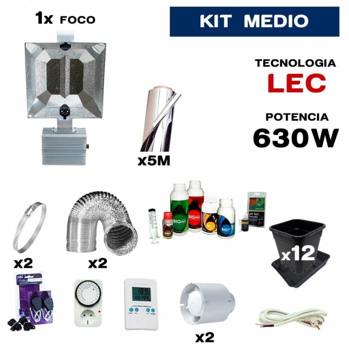 Kit de cultivo interior LEC de 630 W Medio.