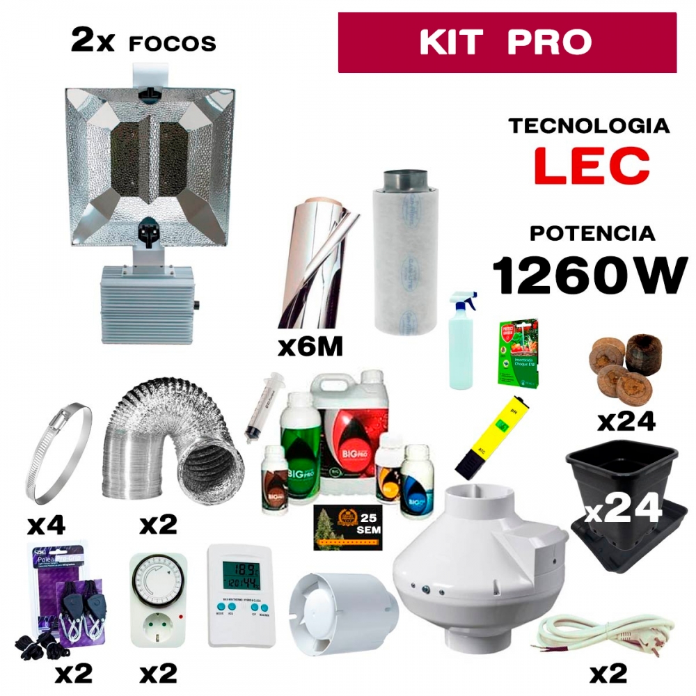 Kit de cultivo interior 2x630W LEC Double Ended Profesional.