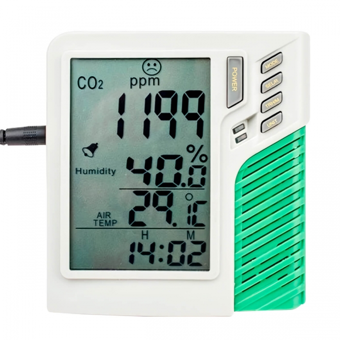 MEDIDOR DE CO2 VDL TEMPERATURA Y HUMEDAD vista frontal.