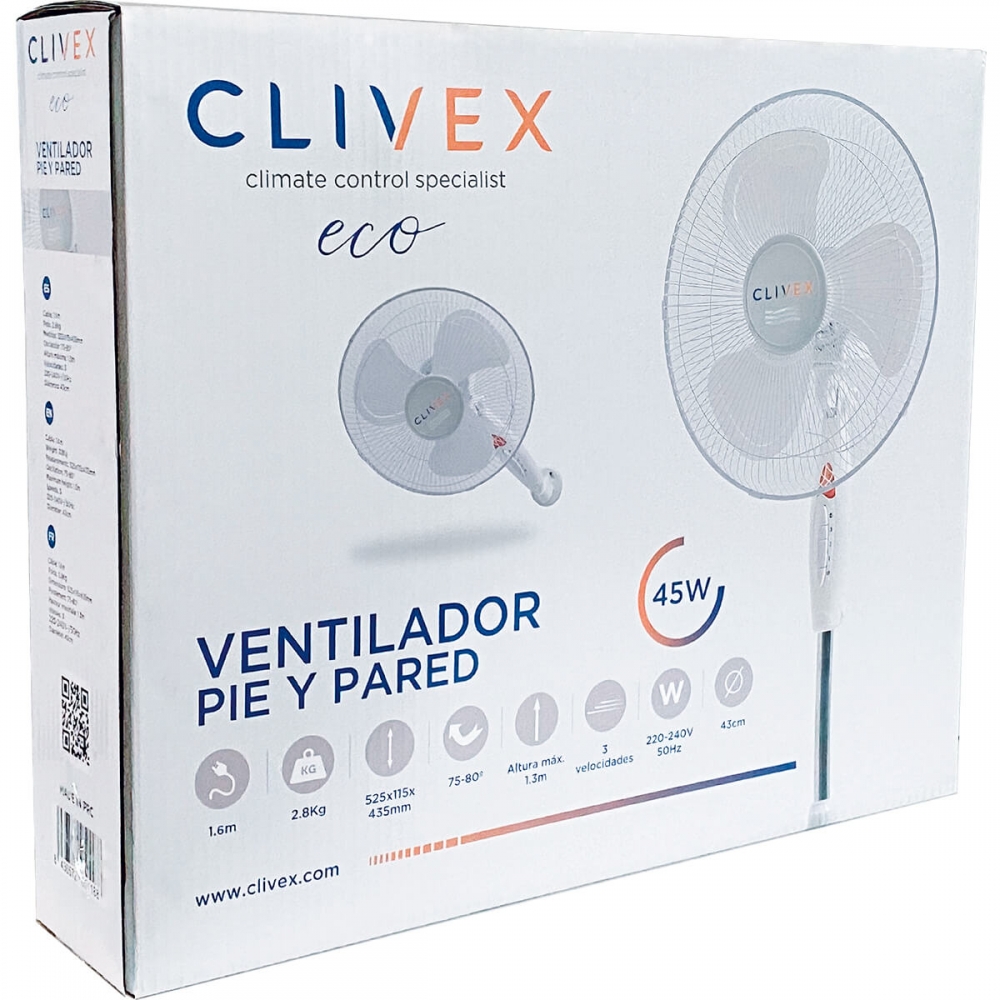 VENTILADOR CLIVEX SUELO PIE PARED 40CM 3 VELOCIDADES (45W) caja.
