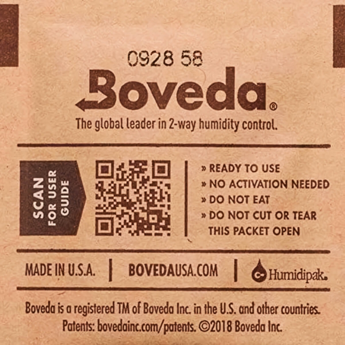 BOVEDA B-62 - Reverso del sobre para conservación de terpenos.