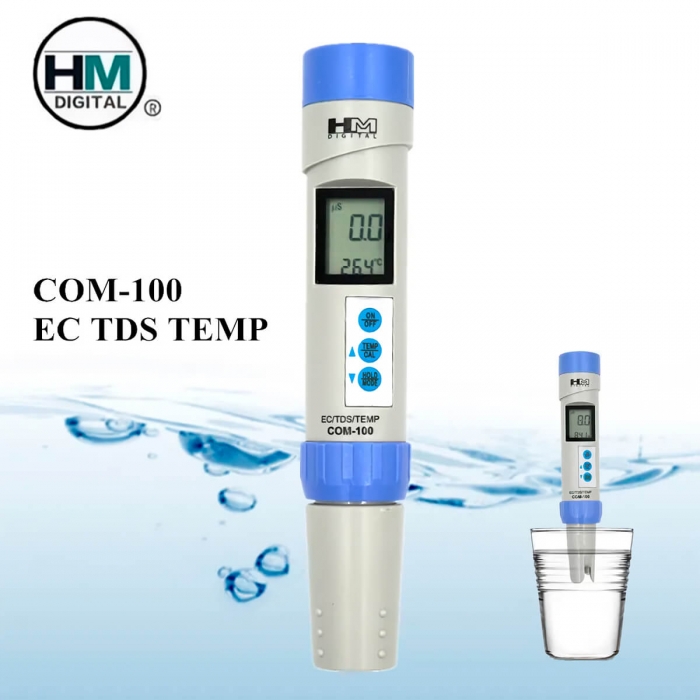 HM MEDIDOR DE EC COM-100 Electro conductividad eslogan.