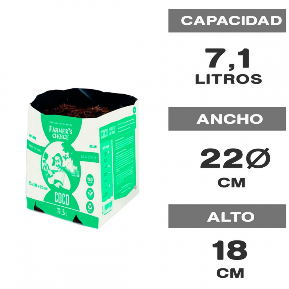 Cultivo de marihuana con BOLSA CULTIVO CON COCO OPENTOP 7,1L (Farmer's Choice)