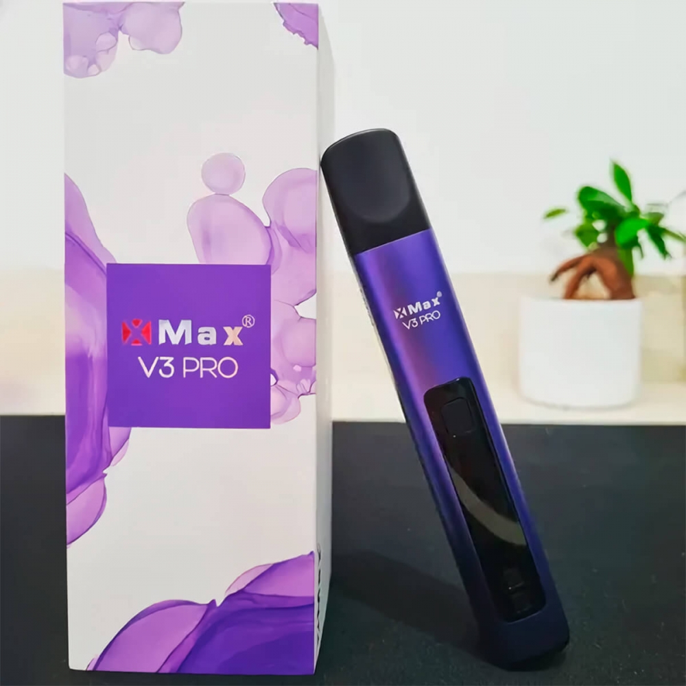 VAPORIZADOR XMAX V3 PRO caja del modelo color morado