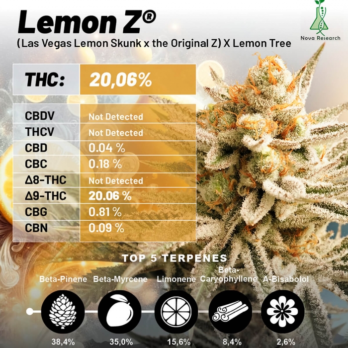 LEMON Z (Dutch Passion) Características en cannabinoides.