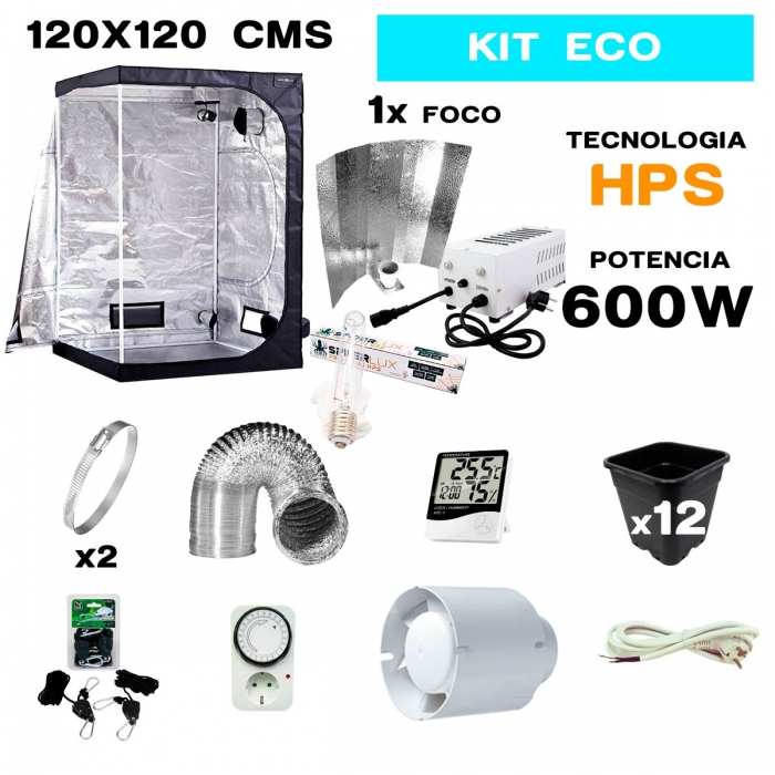 ARMARIO DE CULTIVO INTERIOR COMPLETO HPS 600W CULTIBOX LIGHT PLUS 120X120X200 ECONÓMICO