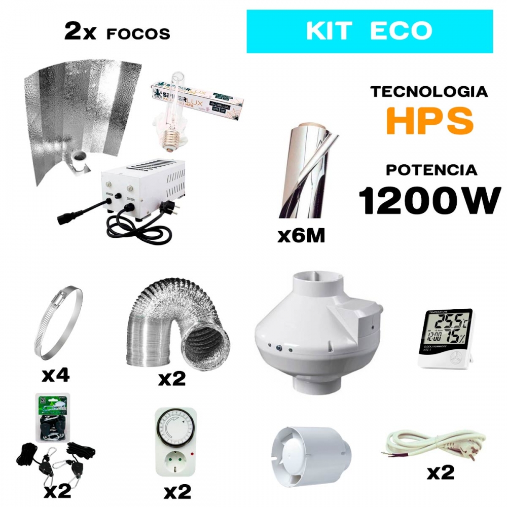 Kit de cultivo interior 2x600W HPS Económico.