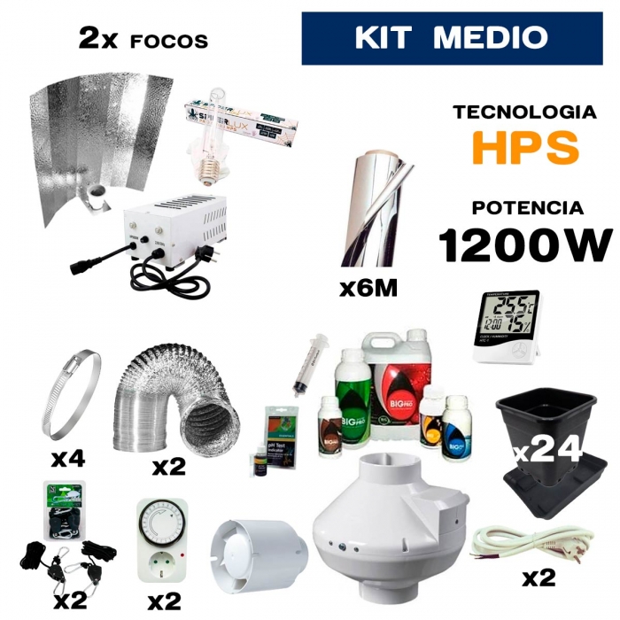 Kit de cultivo interior 2x600W HPS Medio.
