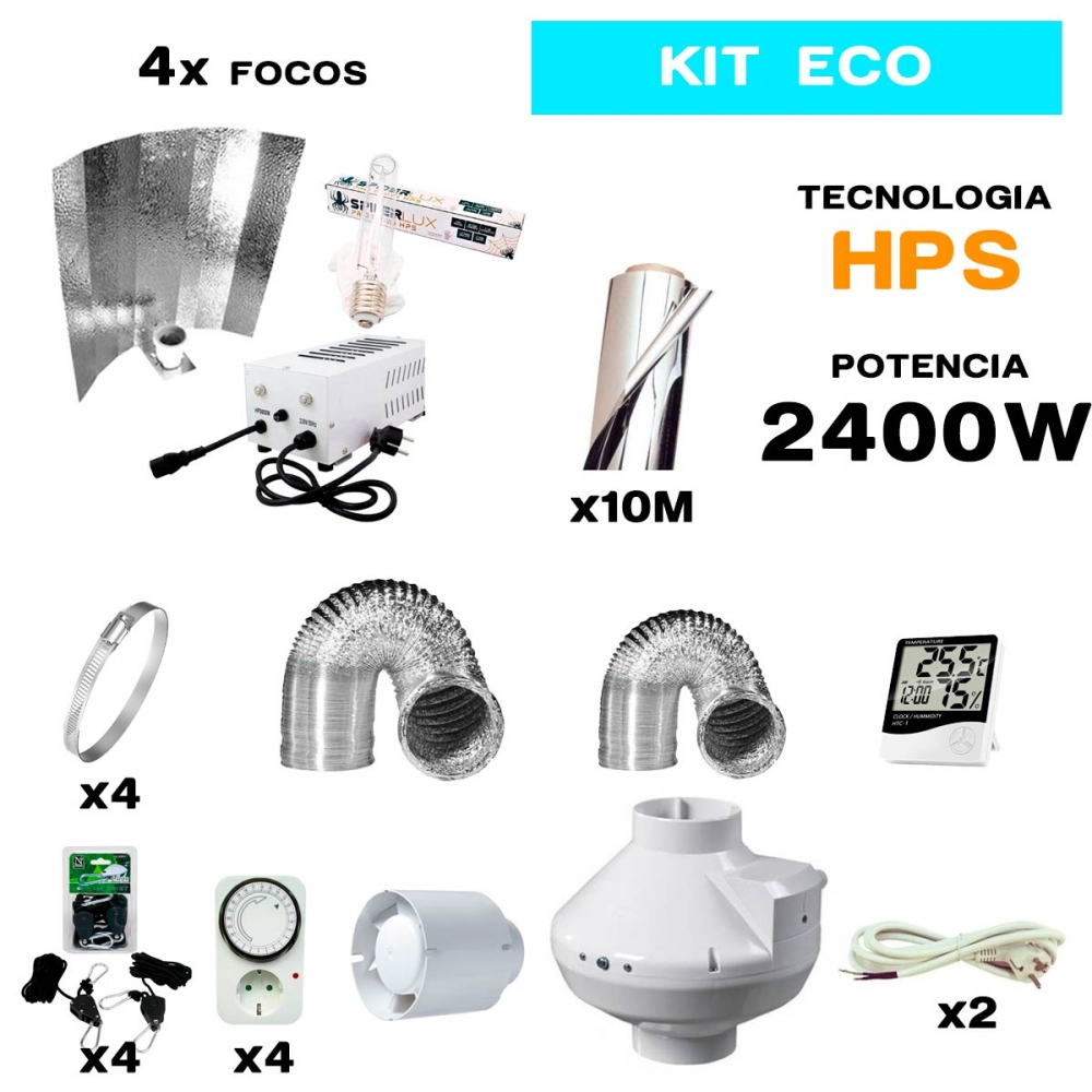 Kit de cultivo interior 4x600 HPS Económico.