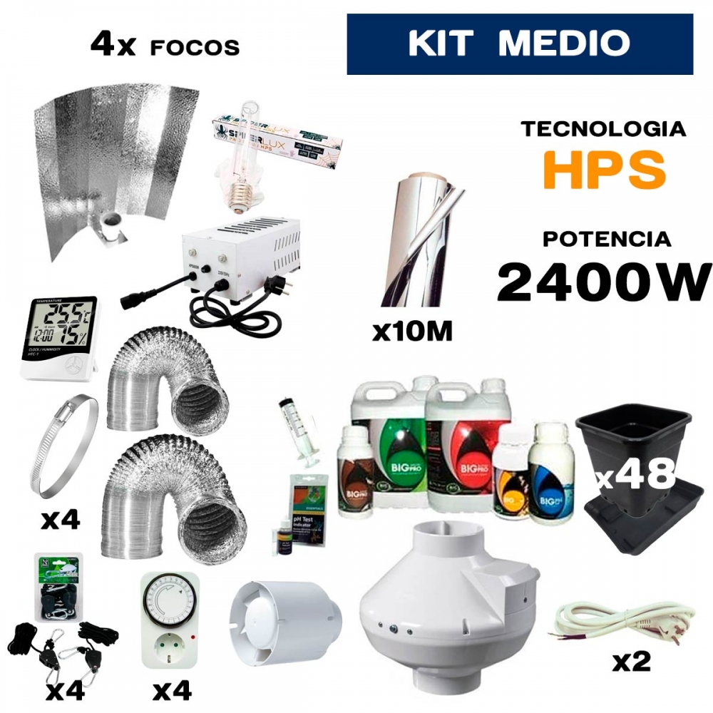 Kit de cultivo interior 4x600W HPS Medio.