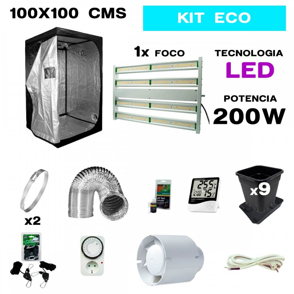 kit de armario led de 200w y 100x100 para cultivo económico