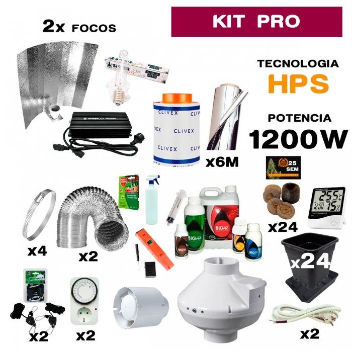 Kit de cultivo interior 2x600W HPS Profesional.
