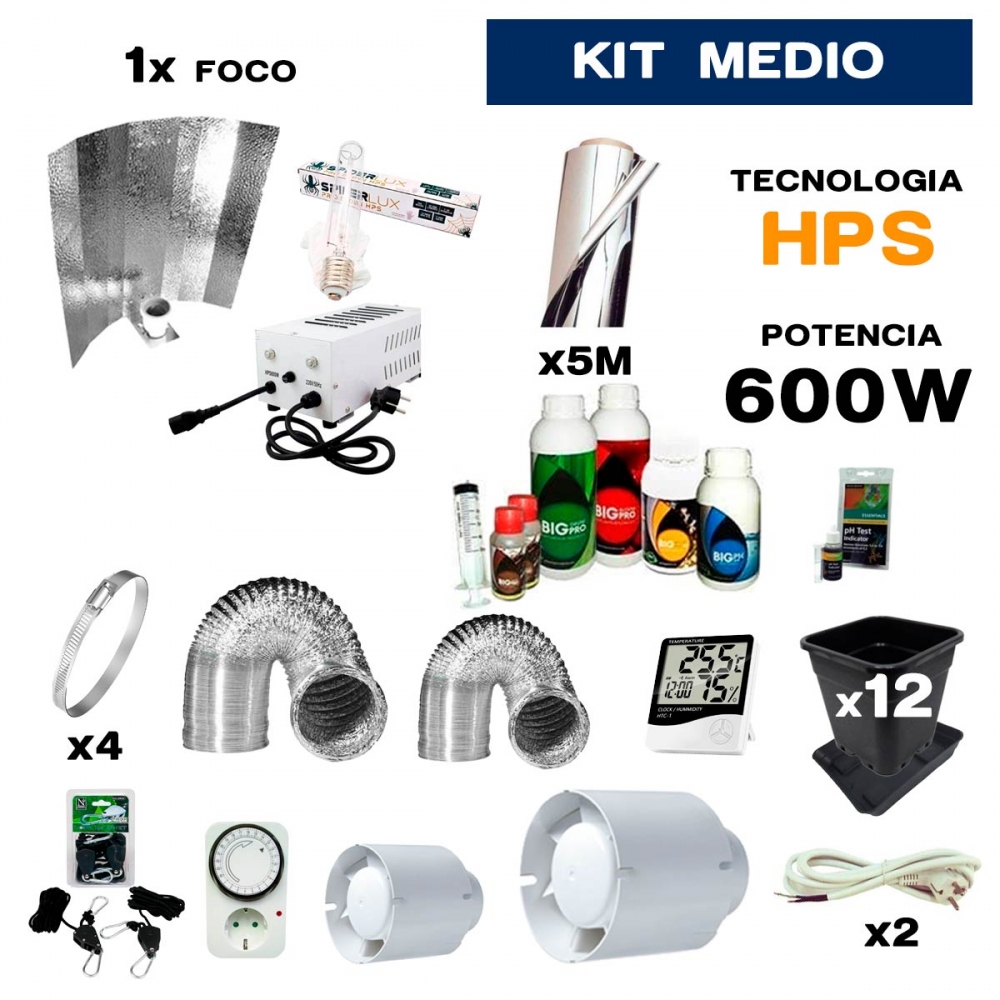 Kit de cultivo interior 600 W medio al mejor precio.