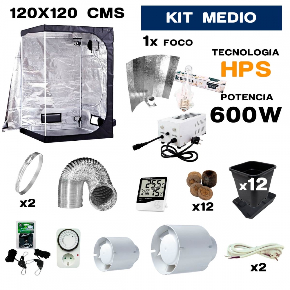 kit armario 600w sodio de 120x120 para cultivo de interior