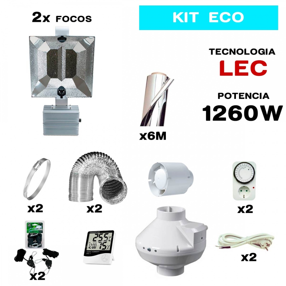 Kit de cultivo interior 2x630W LEC Económico.