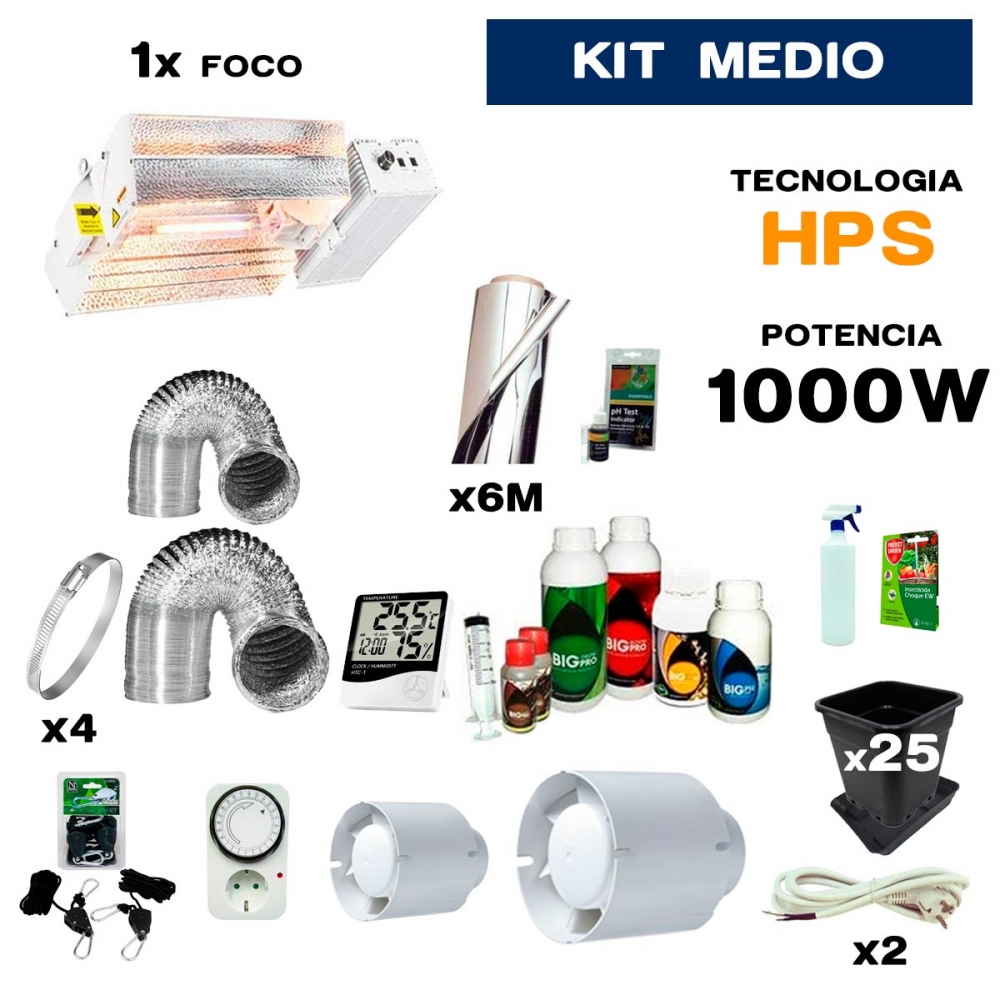 Kit de cultivo medio de 1000 W de sodio.