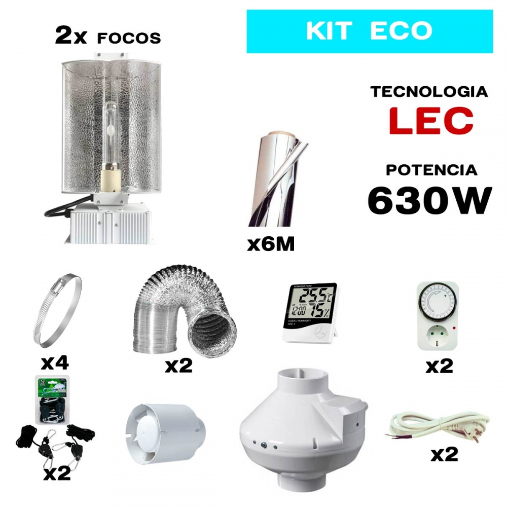 Kit de cultivo interior 2x315W LEC Económico.