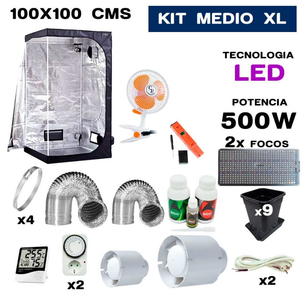 kit de armario led 500w de 100x100 medio para cultivo