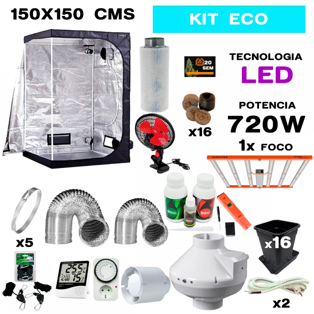 kit de armario led 720w de 150x150 económico para cultivo.