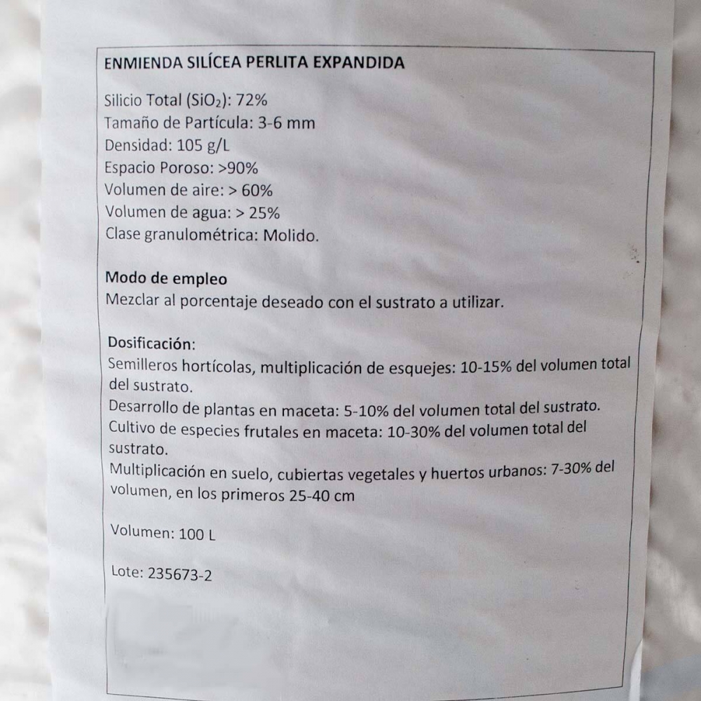 SACO PERLITA expandida 100L Características.