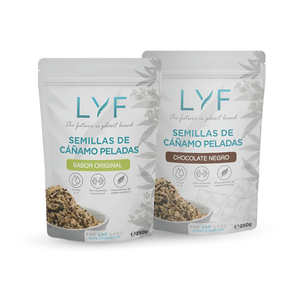 SEMILLAS DE CAÑAMO PELADAS LYF 250G aroma original y chocolate.