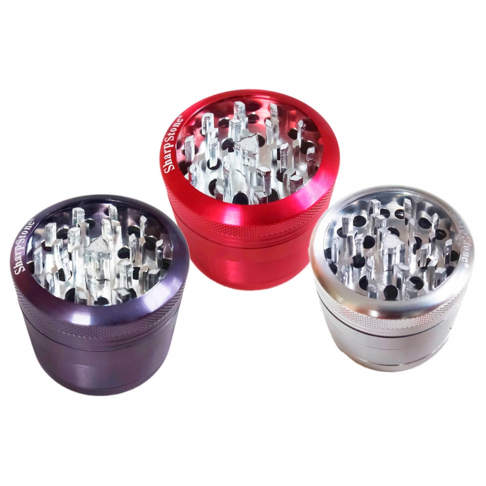 Grinder para marihuana con polinizador y tapa transparente modelos.