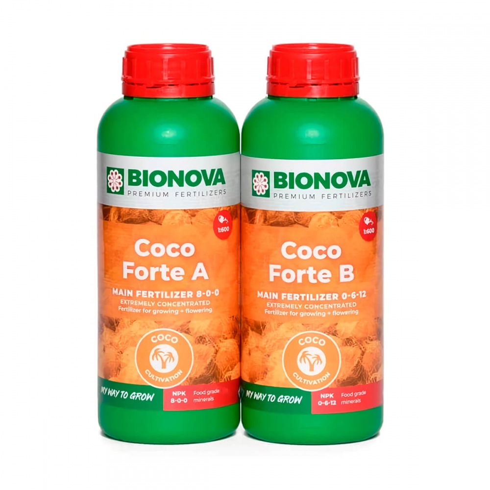 Fertilizante para cultivo en coco Coco forte a+b de bionova.