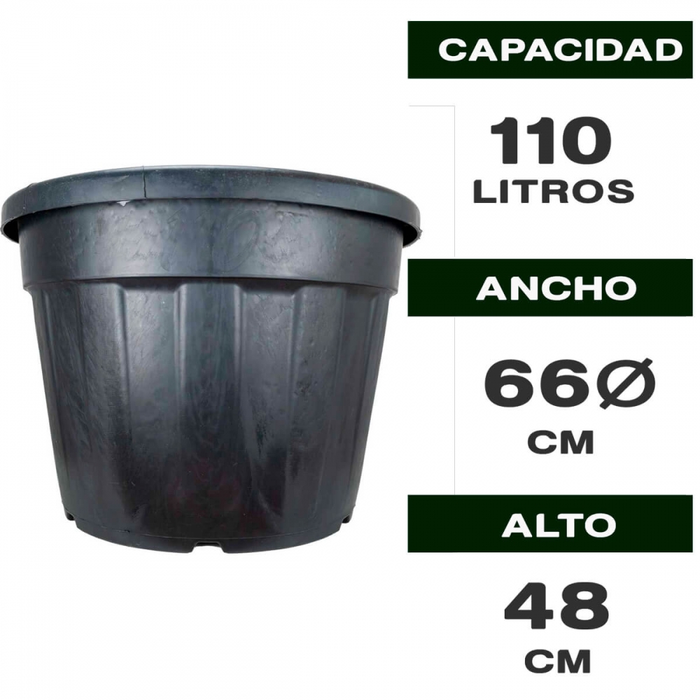 Maceta Redonda 110L negra de plástico.