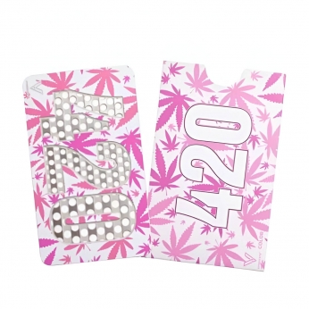 Tarjeta Grinder Rosa hojas de marihuana 420 y funda.
